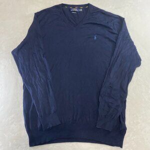 Polo Ralph Lauren Sweater Mens 2LT 2XLT Tall Navy Blue V Neck 100% Pima Cotton